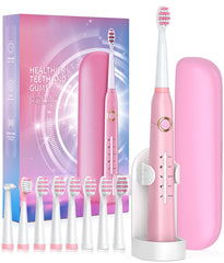 Sonic electric toothbrush pink with travel case shown front view
