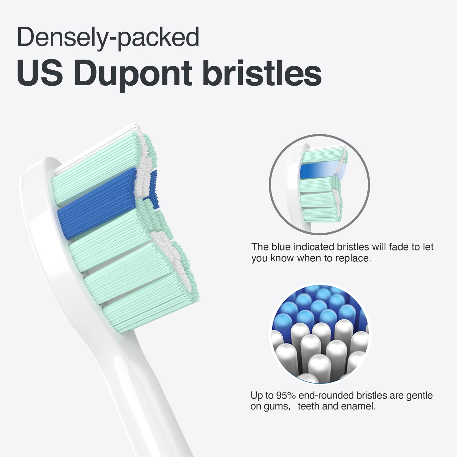 Head bristles densely packed for efficient cleaning