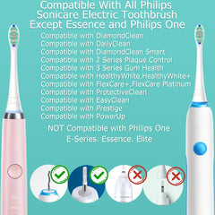 White Sonicare replacement head with blue reminder bristles visible
