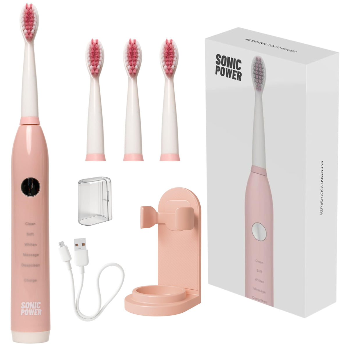 SonicPower Electric Toothbrush Kit Pink – front view