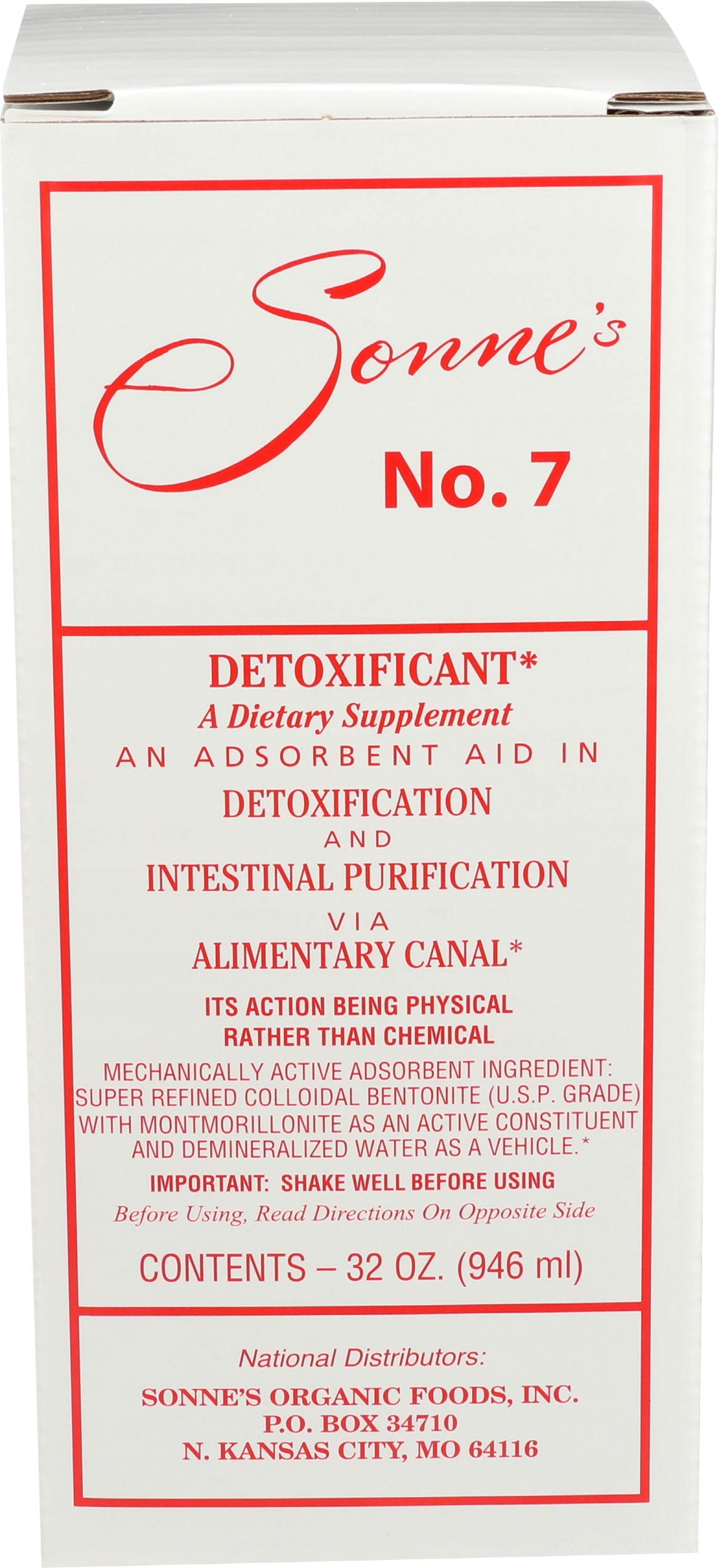 Sonne's No7 Detox liquid bottle with USP-grade bentonite for a daily routine.