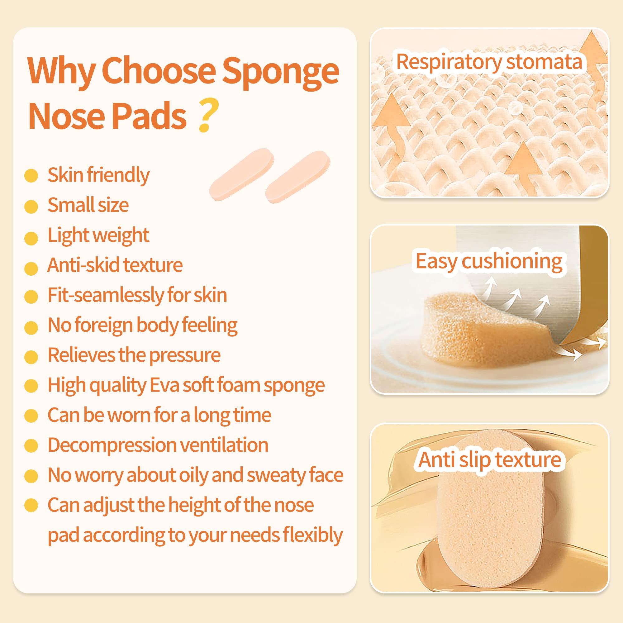 D-shaped foam nose pads in black and beige