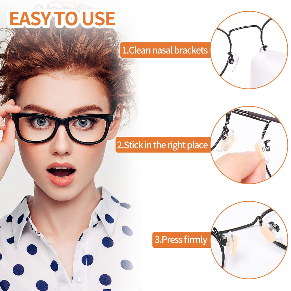 Nose pads applied to plastic and metal glasses frames