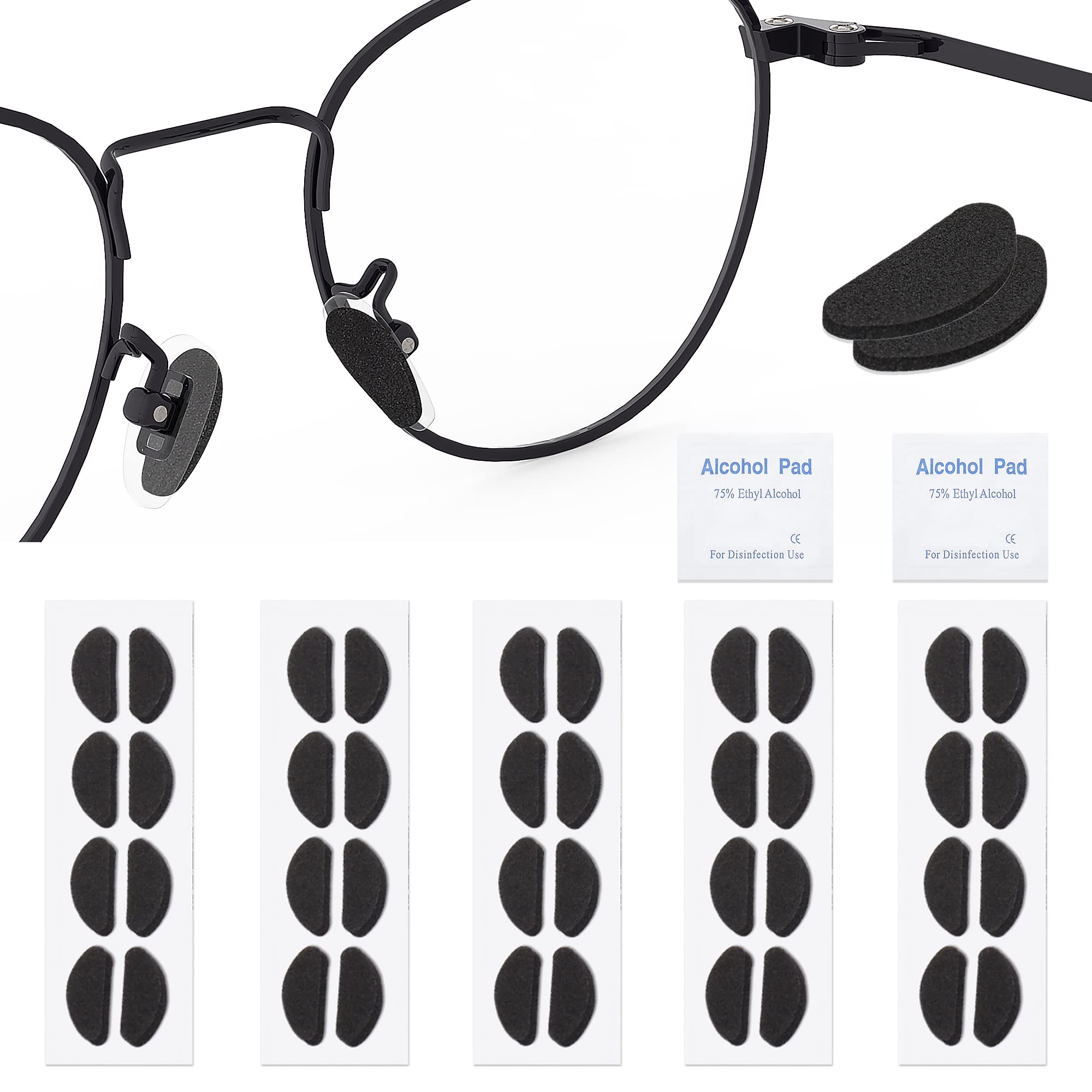 SooGree nose pads set D-shaped black 48 thin soft foam close-up