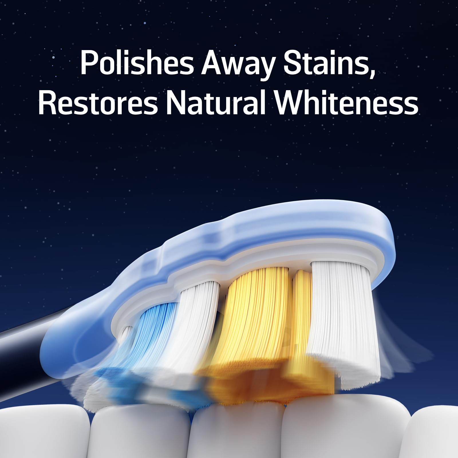 Bristles buffing away surface stains on teeth