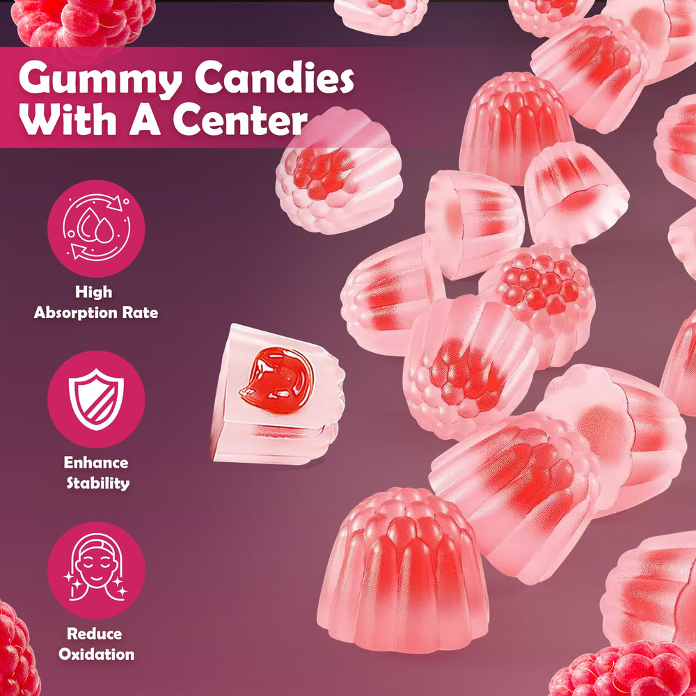 Gummy with raspberry center and 1200mg potassium information on label