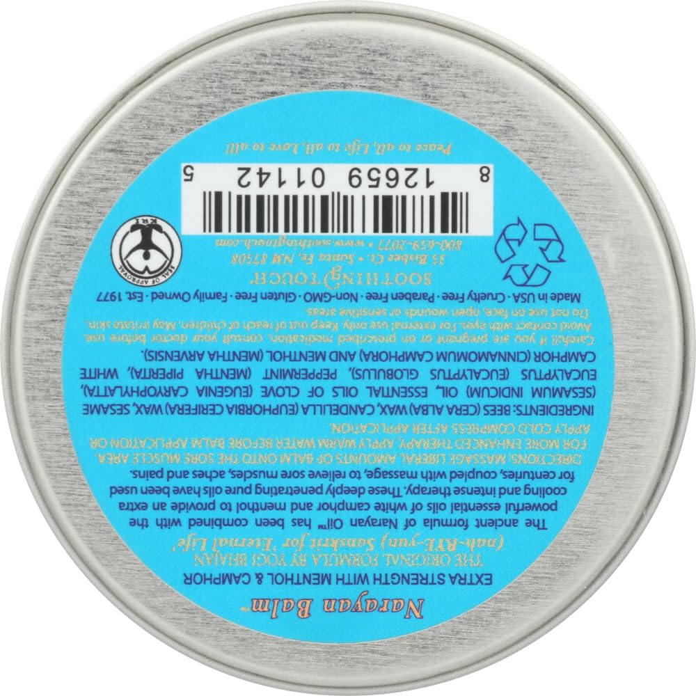 Soothing Touch Sore Extra Strength Muscle Balm Narayan tin application scene suggesting muscle comfort.