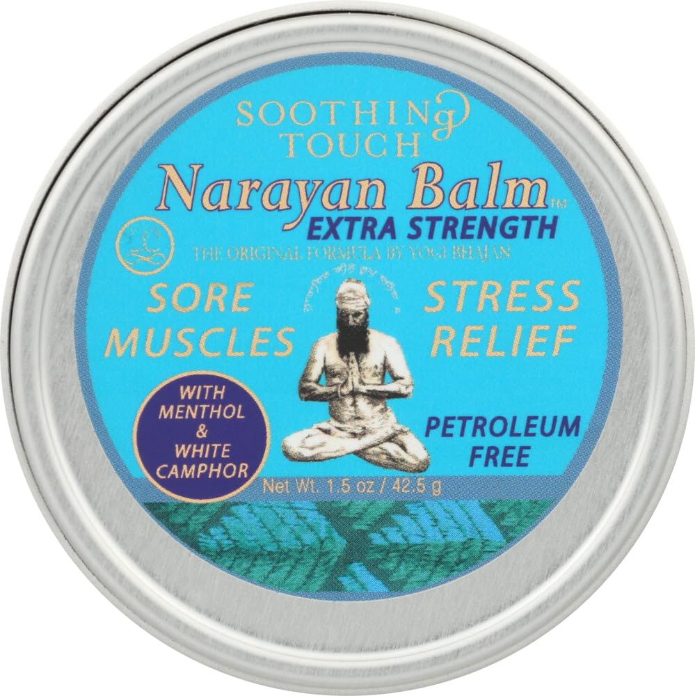Soothing Touch Sore Extra Strength Muscle Balm Narayan tin closeup for targeted relief after activity.