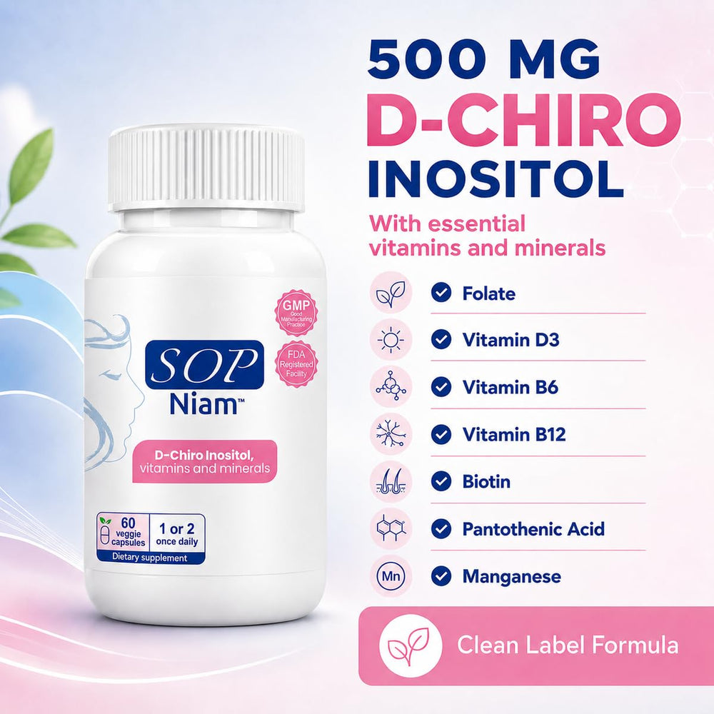 SOP NIAM bottle opened with capsules visible demonstrating two-month supply convenience