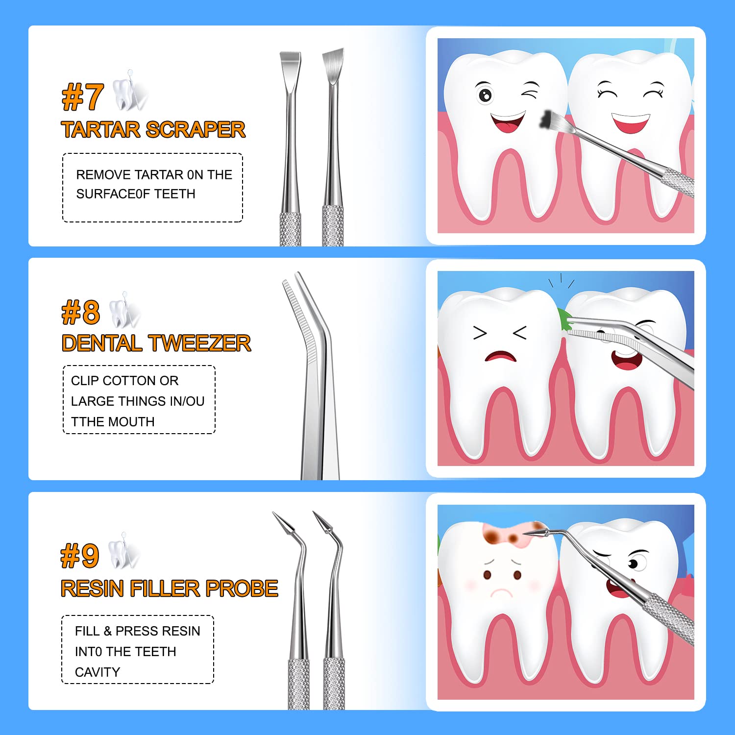 Durable stainless steel dental tools for home use and pets