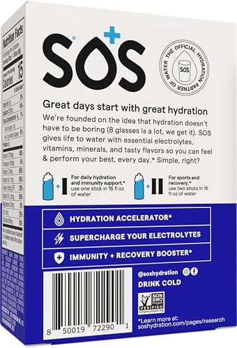 Sos Hydration bottle with mixed berry pour captures a refreshing electrolyte beverage