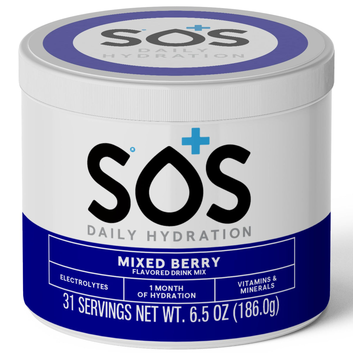 Sos hydration stick-pack poured into glass for rapid hydration on the go.