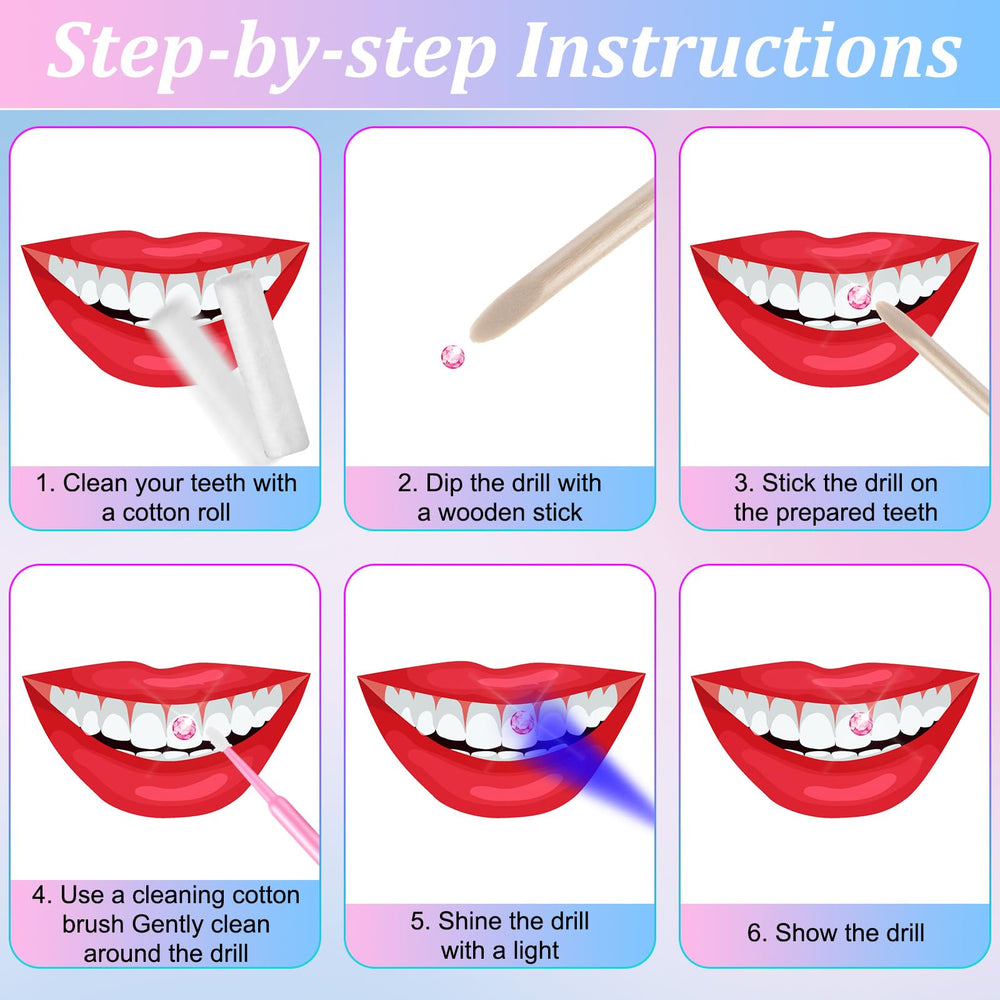 Teeth decorated with crystal gems for a party