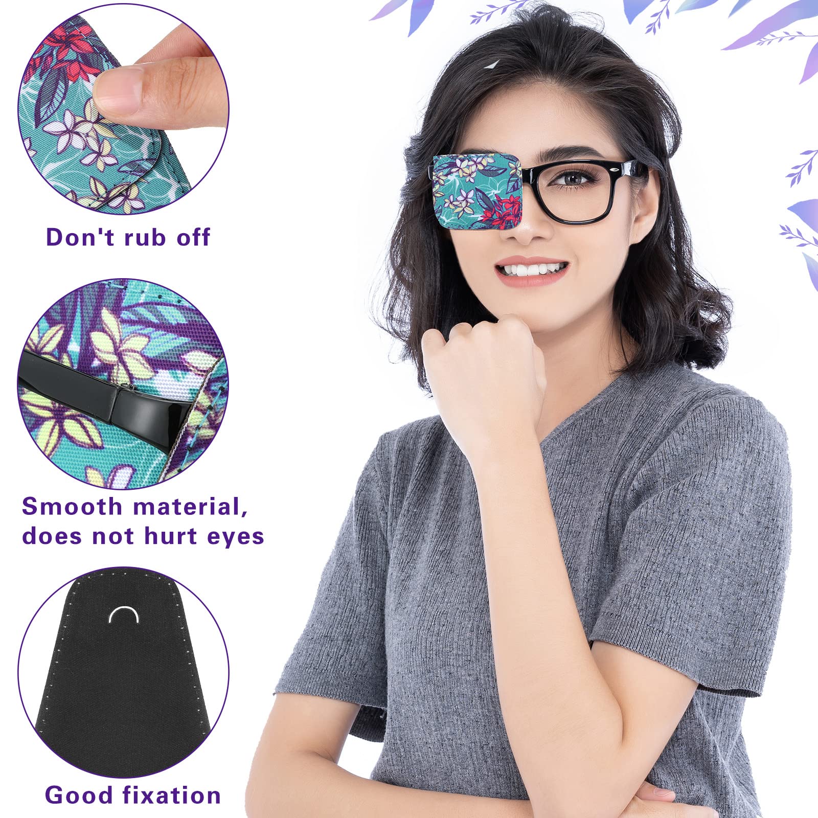 Eye patches suitable for left or right eye and glasses