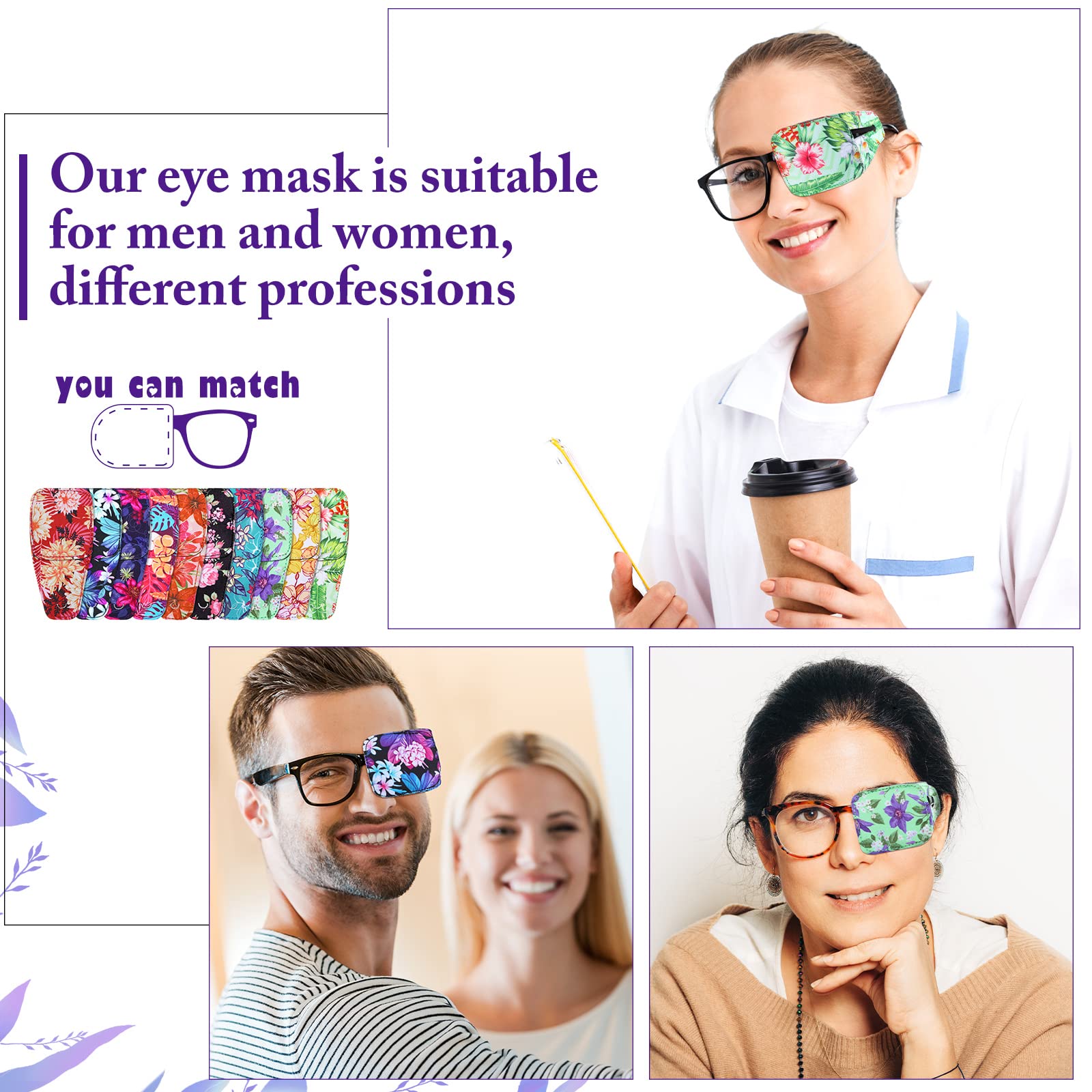 Gift-ready set of flower-pattern eye patches for men and women
