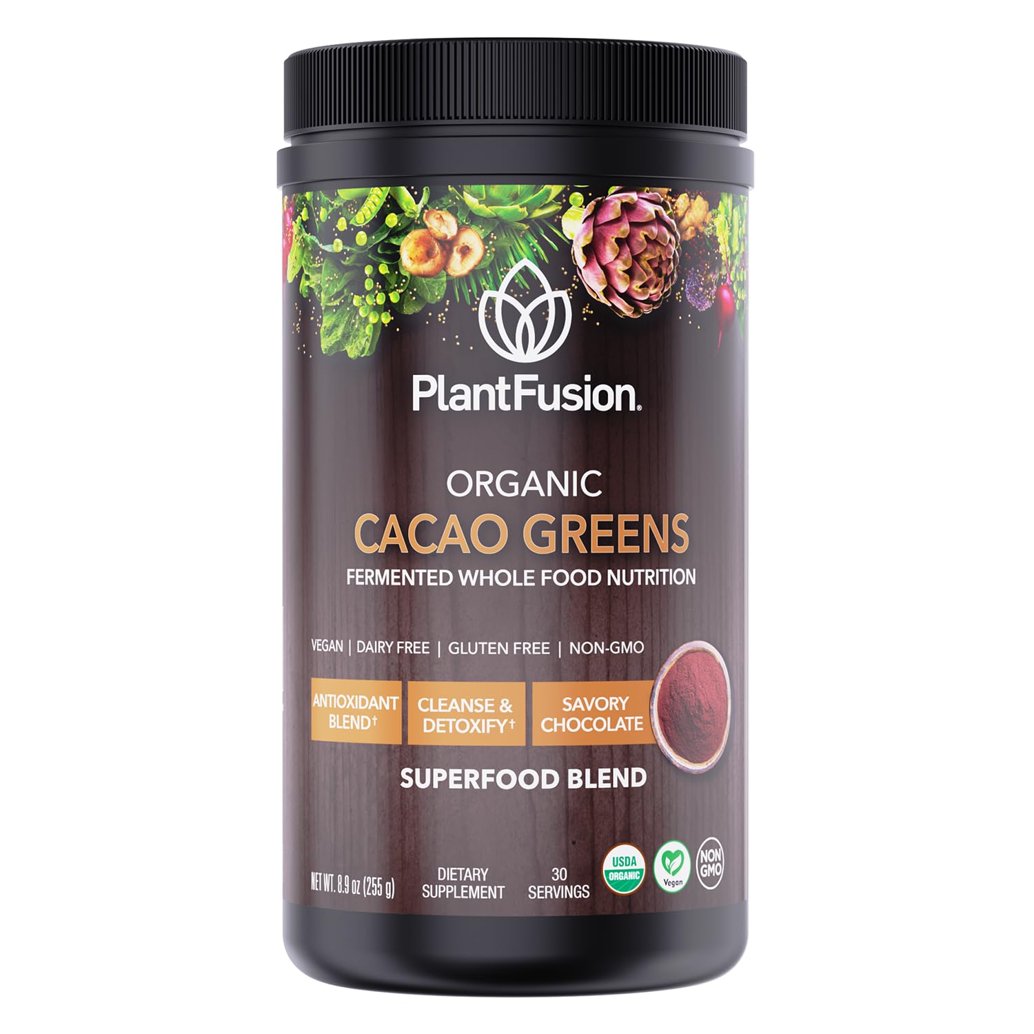 SOTRU Raw Organic Cacao Powder in bag with rich, decadent drink potential.