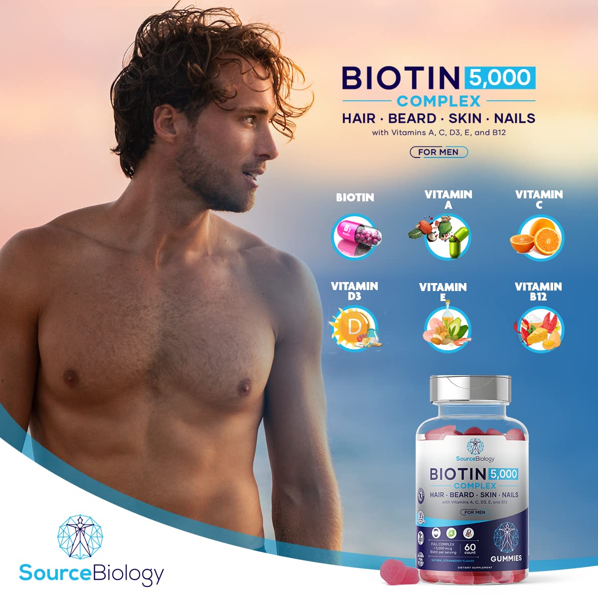 Nutrition facts label for Source Biology Biotin 5000 mcg complex