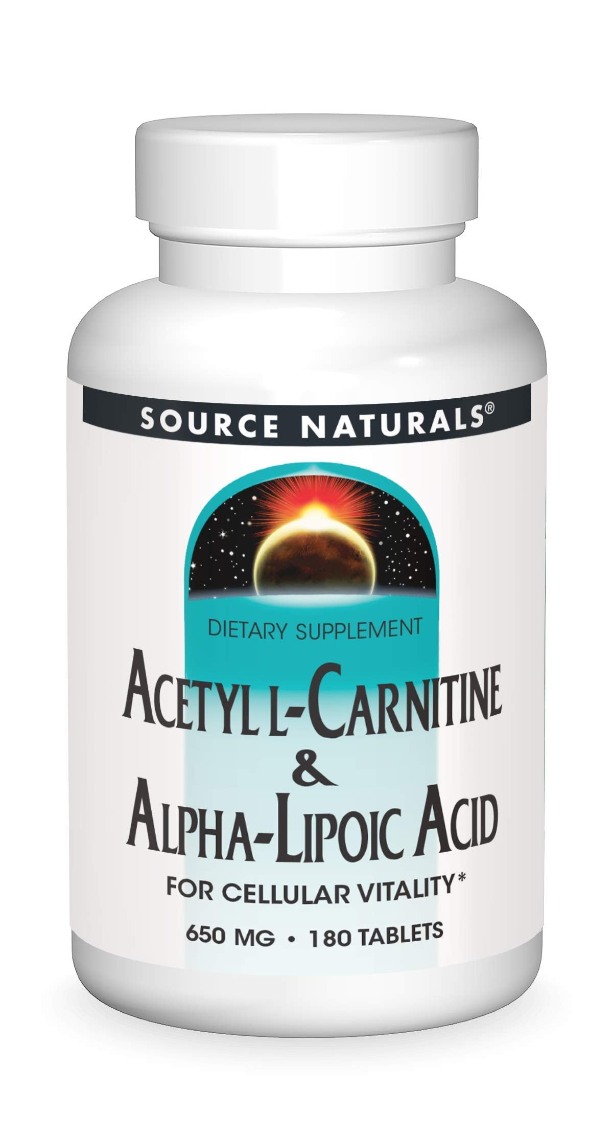 Bottle of Source Naturals Acetyl L-Carnitine & Alpha-Lipoic Acid 650mg