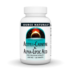 Bottle of Source Naturals Acetyl L-Carnitine & Alpha-Lipoic Acid 650 mg, 60 tablets.
