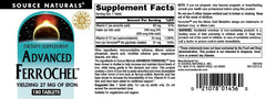 Source Naturals Advanced Ferrochel nutrition label emphasizing 27 mg iron per tablet.