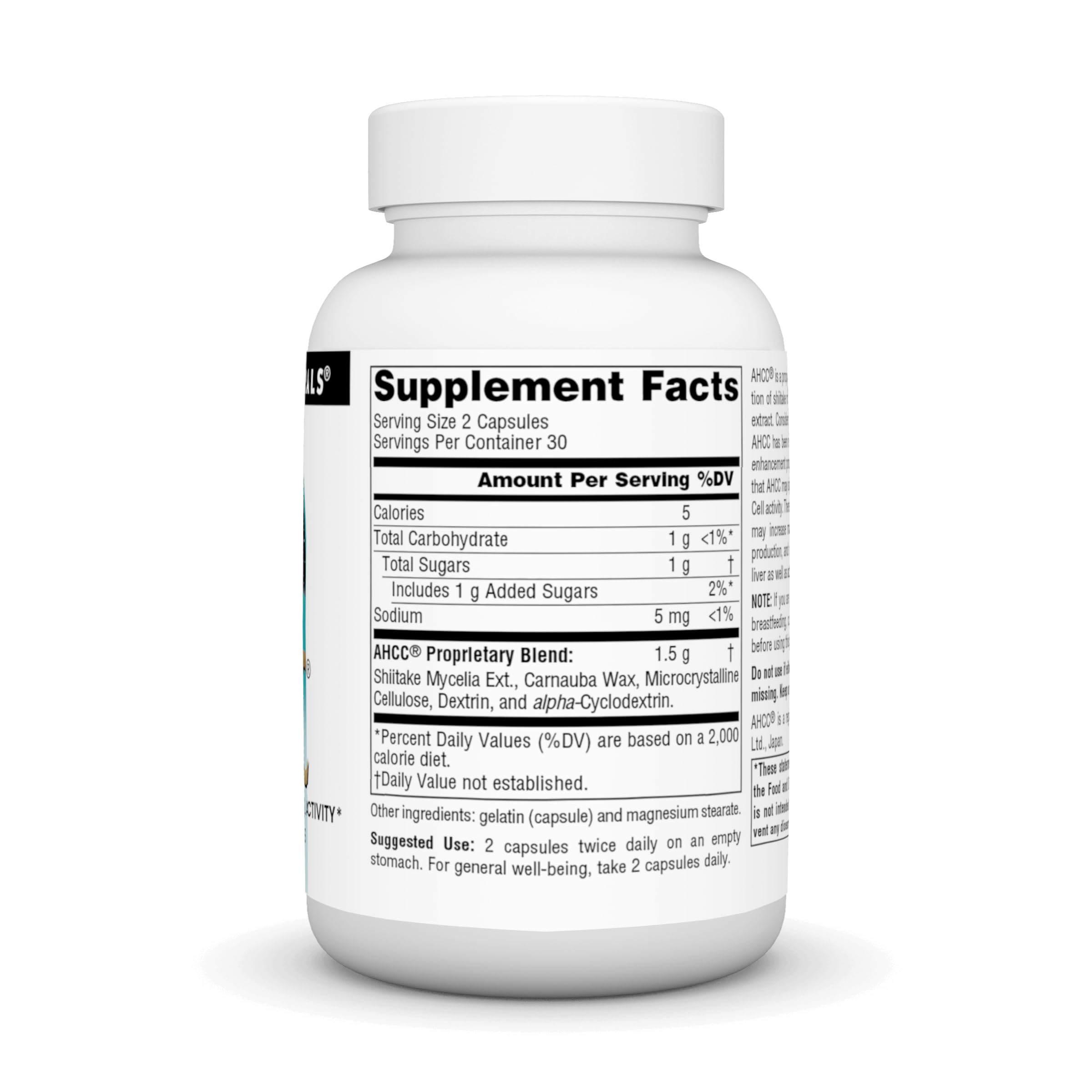 Close-up of AHCC 750 mg capsules