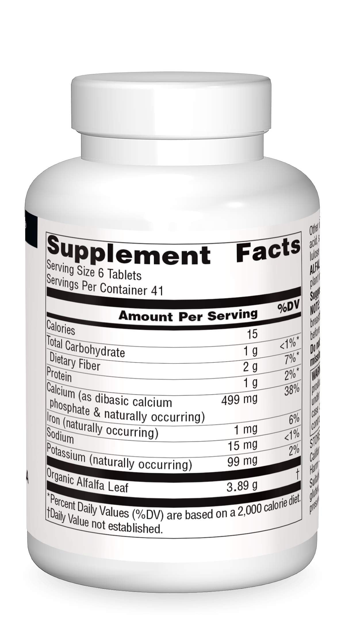 Nutrition label showing tablet count
