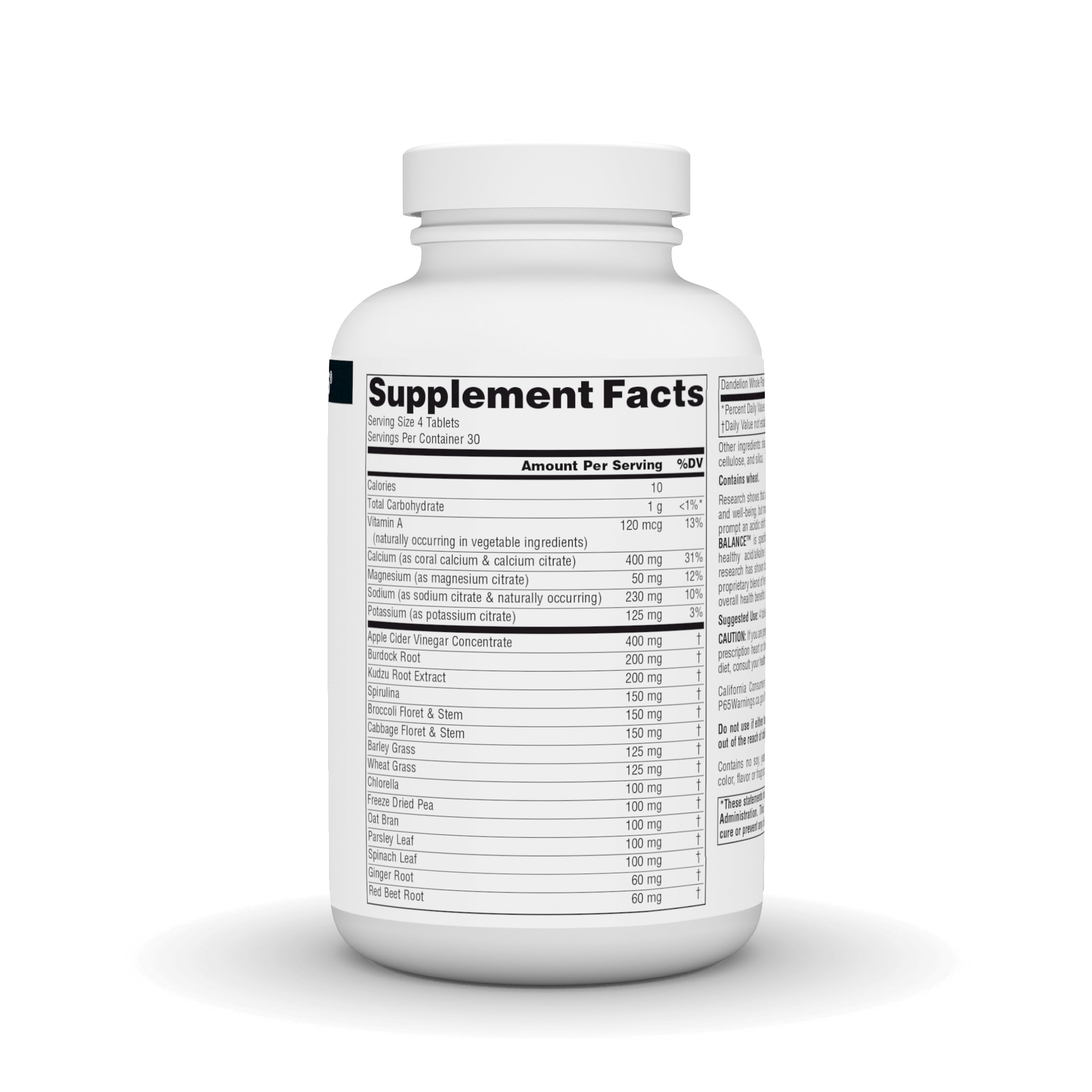 Close-up of mineral citrates and coral calcium ingredients