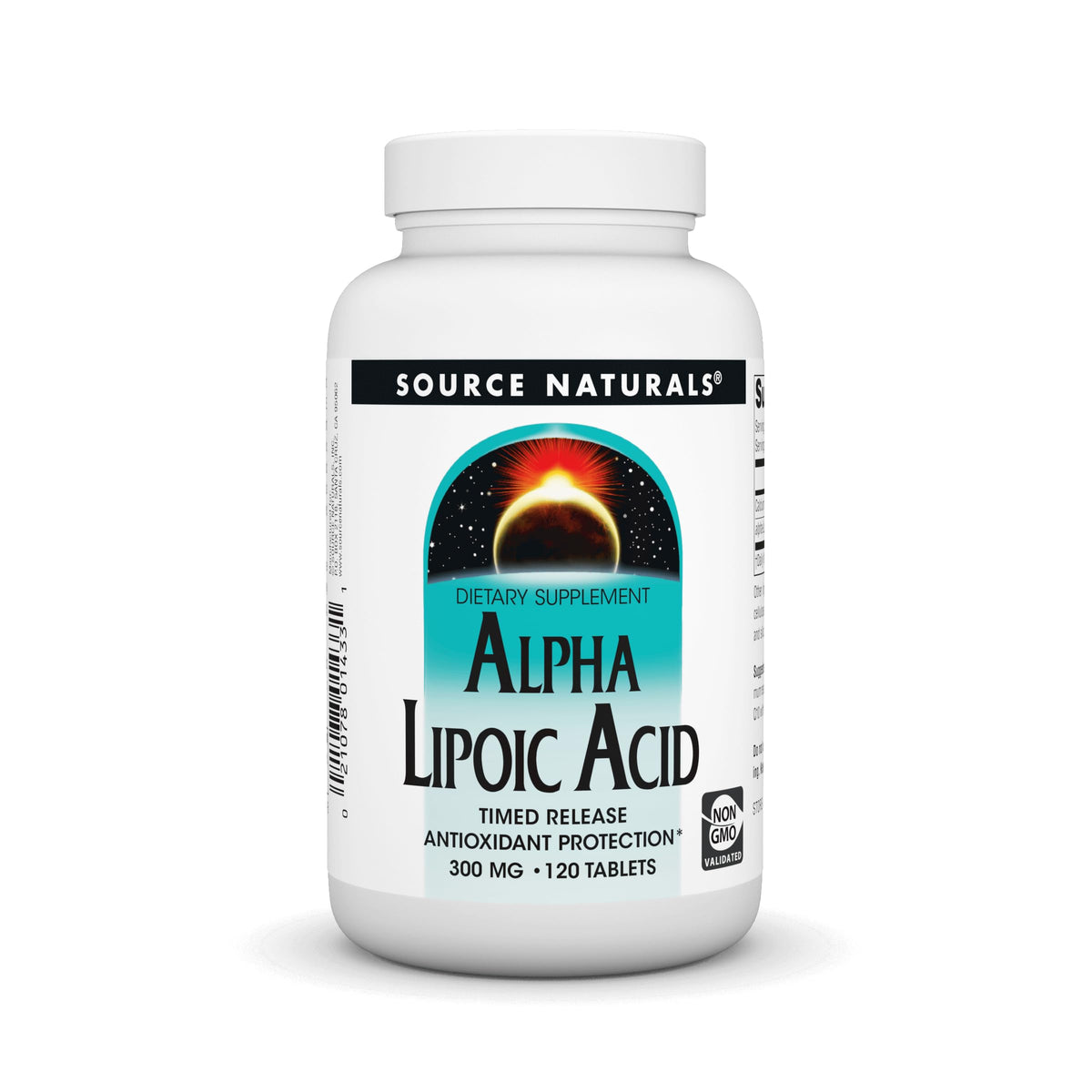 Front view of Source Naturals Alpha Lipoic Acid Time Release 120 tablets bottle