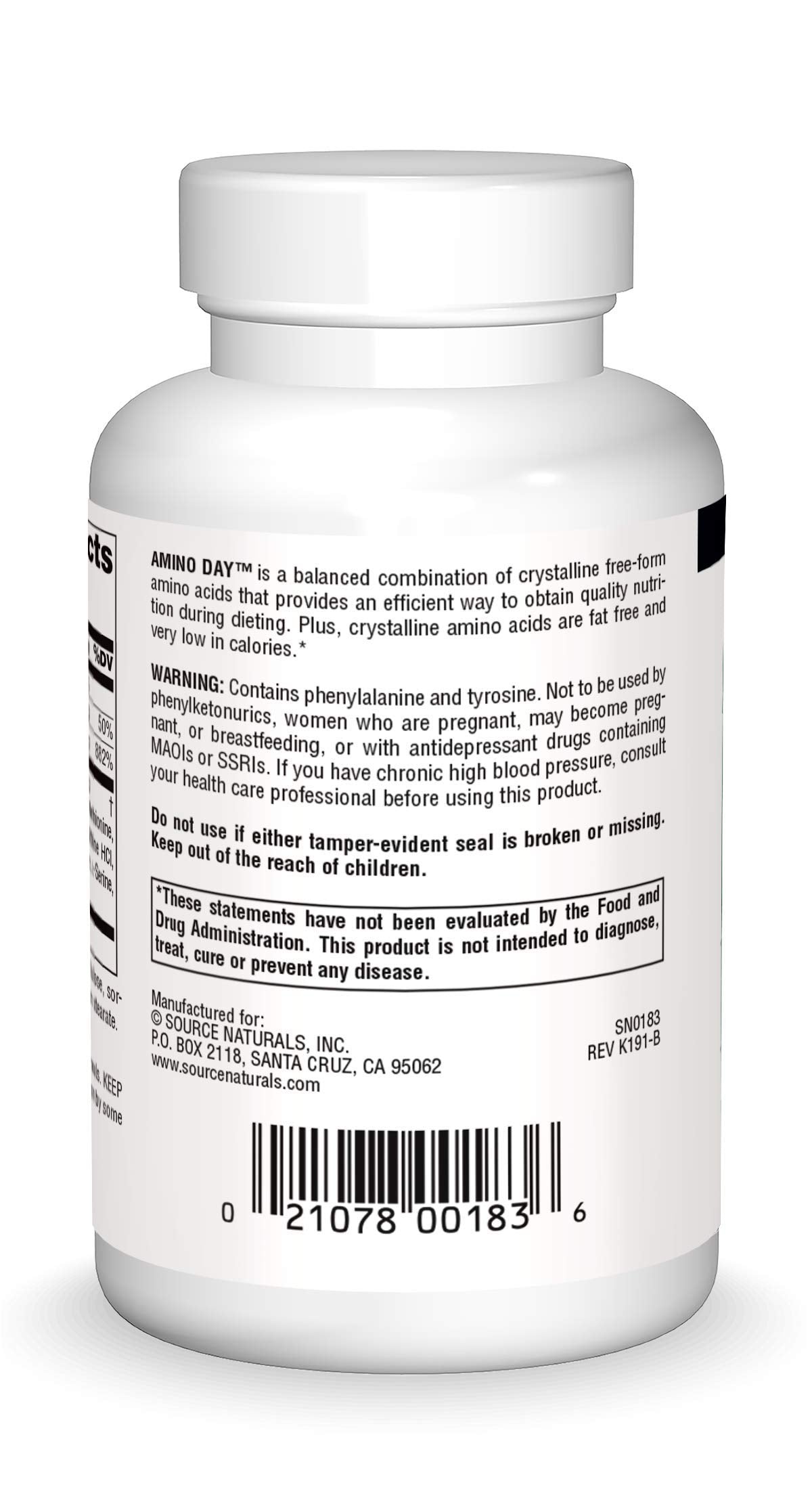 Back panel of Amino Day bottle with usage directions