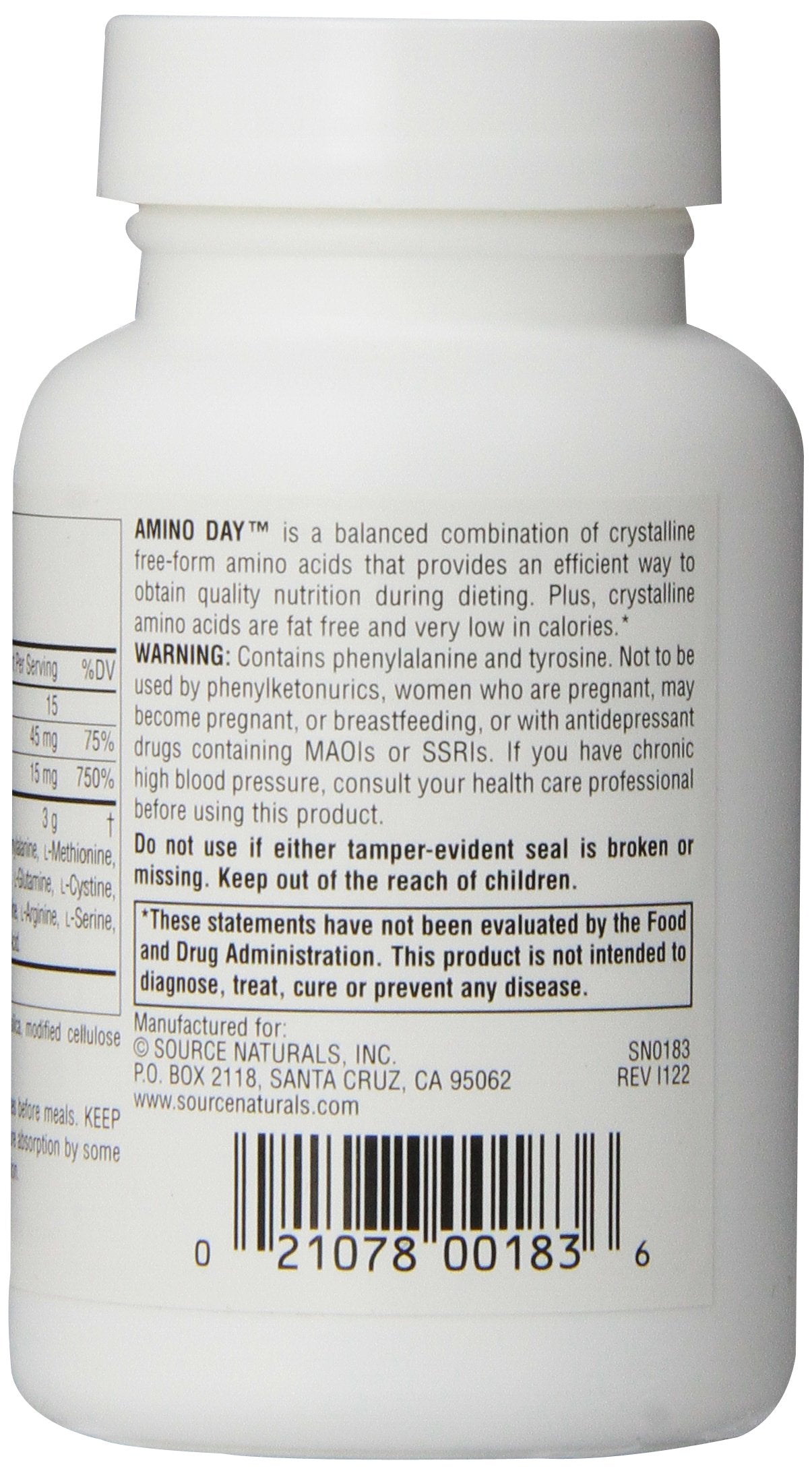 Ingredients list showing free-form amino acids