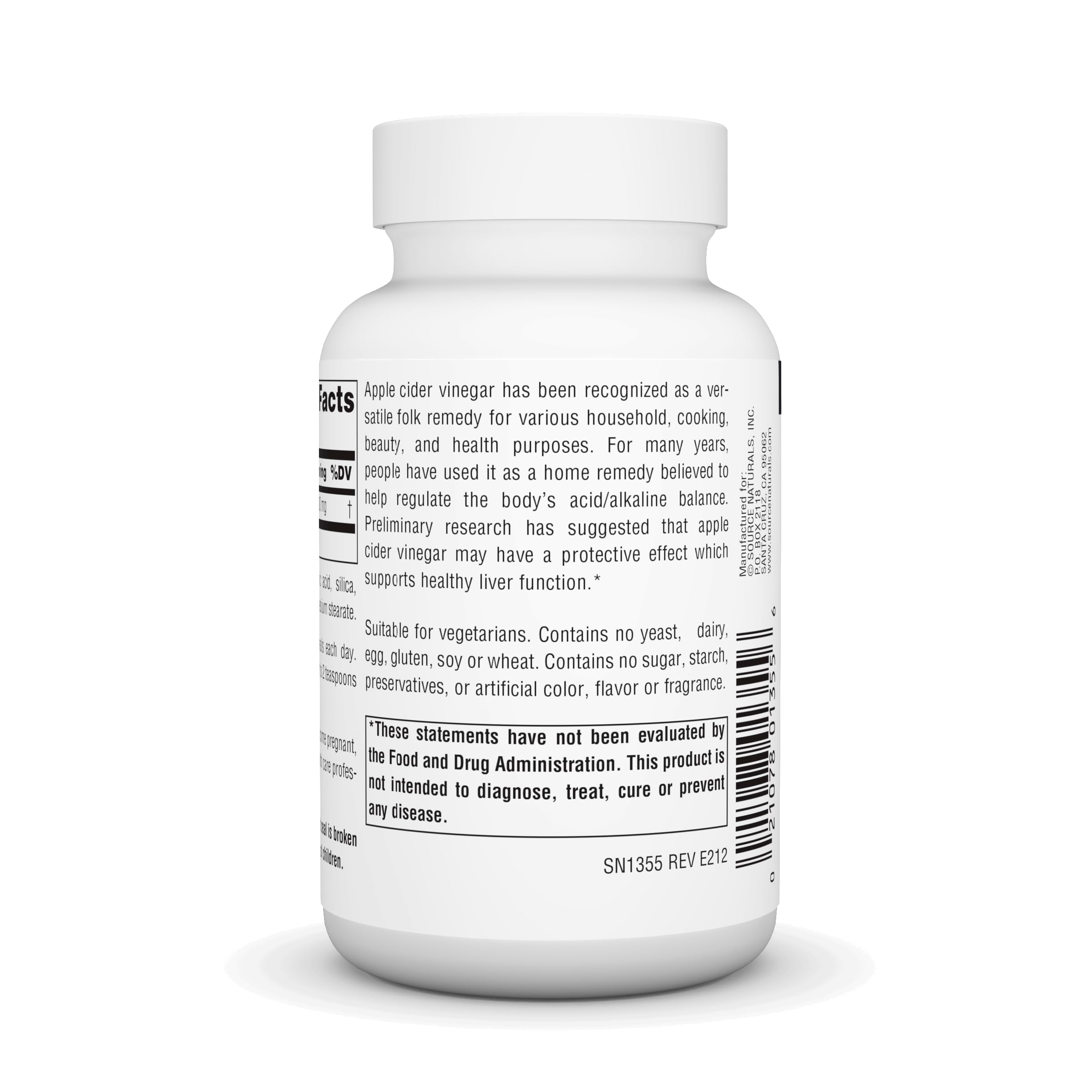 Ingredients and nutrition information for Source Naturals Apple Cider Vinegar 500mg