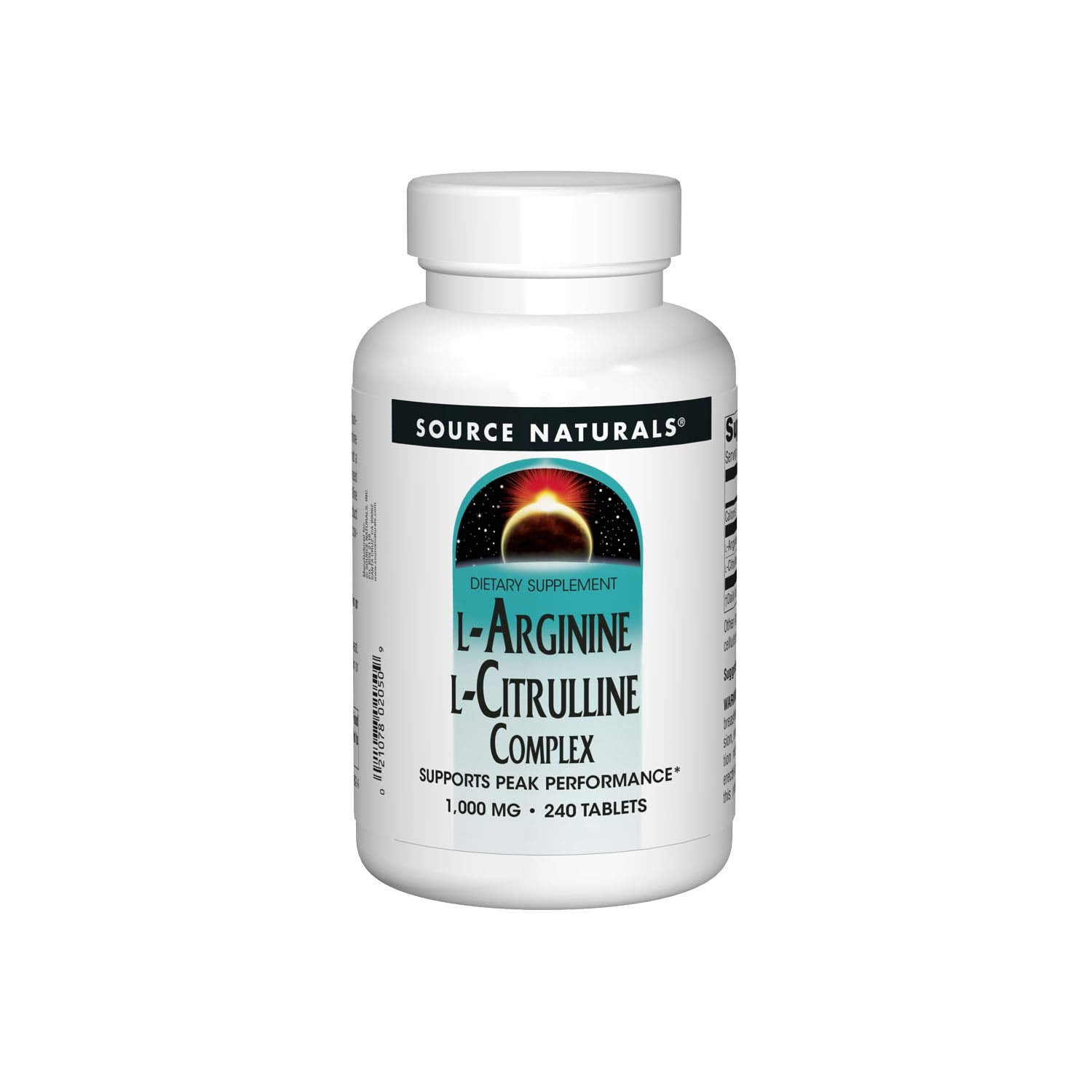 Front view of Source Naturals L-Arginine L-Citrulline Complex bottle