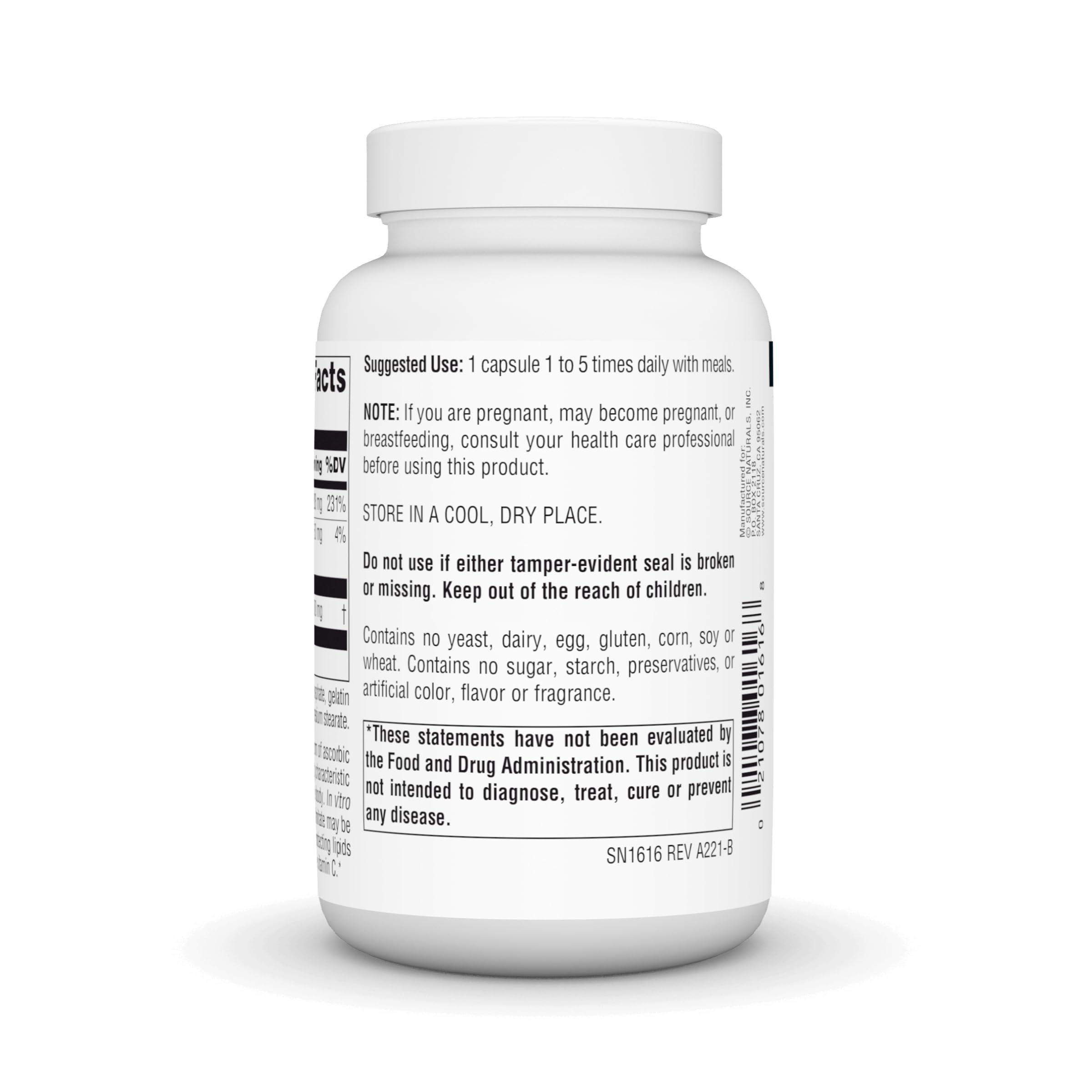 Label close-up showing ingredients for Source Naturals Ascorbyl Palmitate 500mg