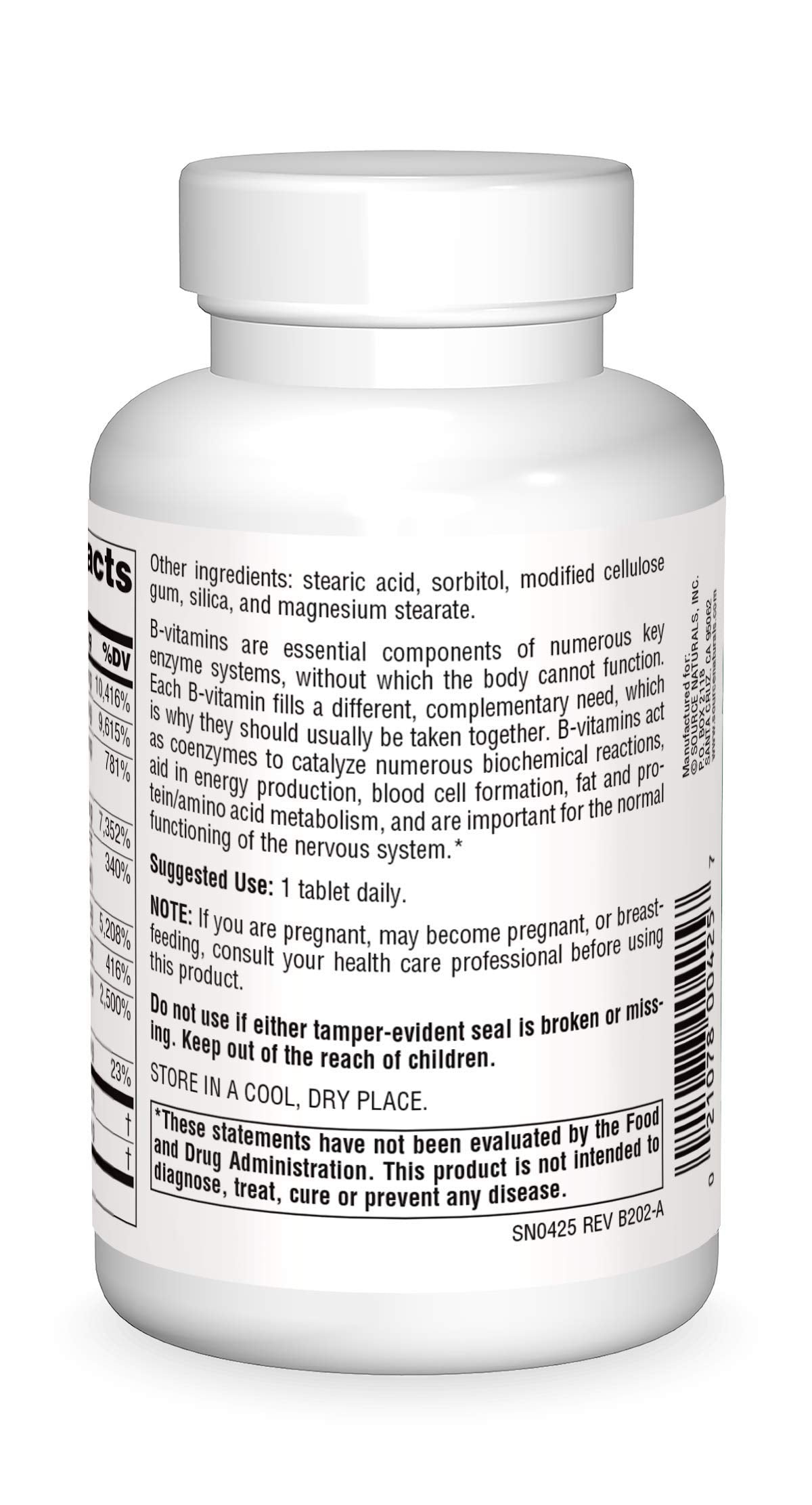 Close-up of Source Naturals B-125 label on bottle