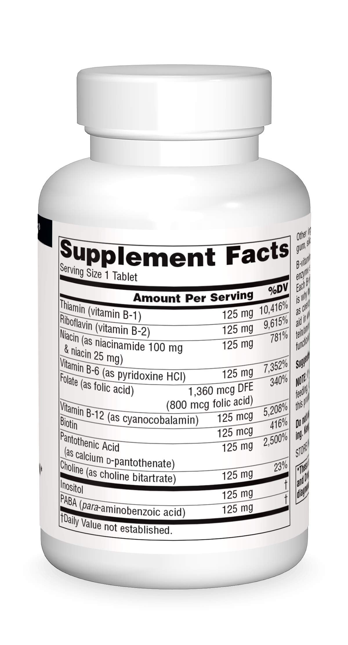 Close-up of a single 125 mg B-complex tablet