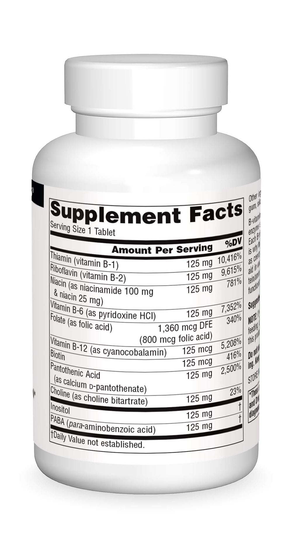 Close-up of a single 125 mg B-complex tablet