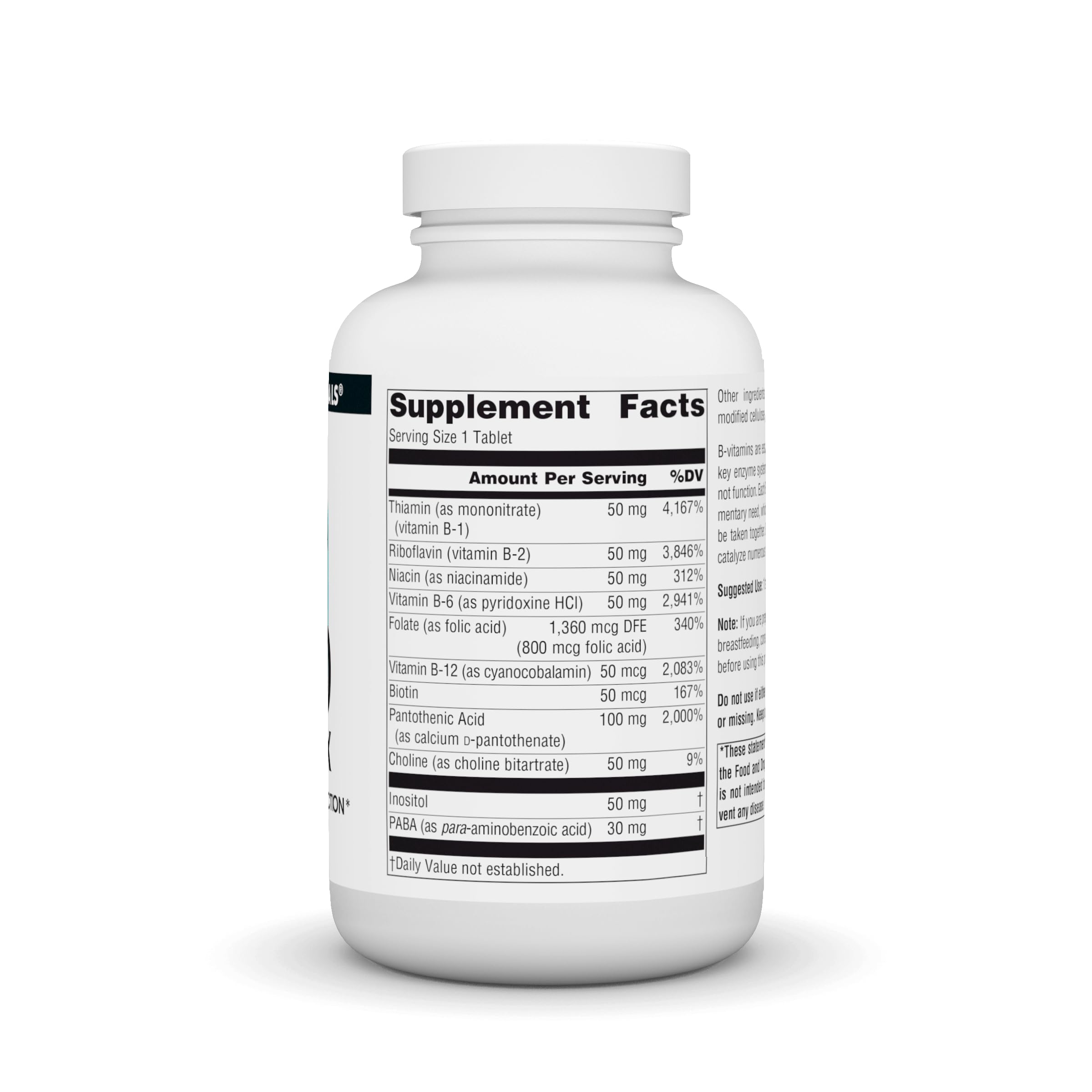 Close-up of 50 mg B-Vitamins tablet in B-50 Complex