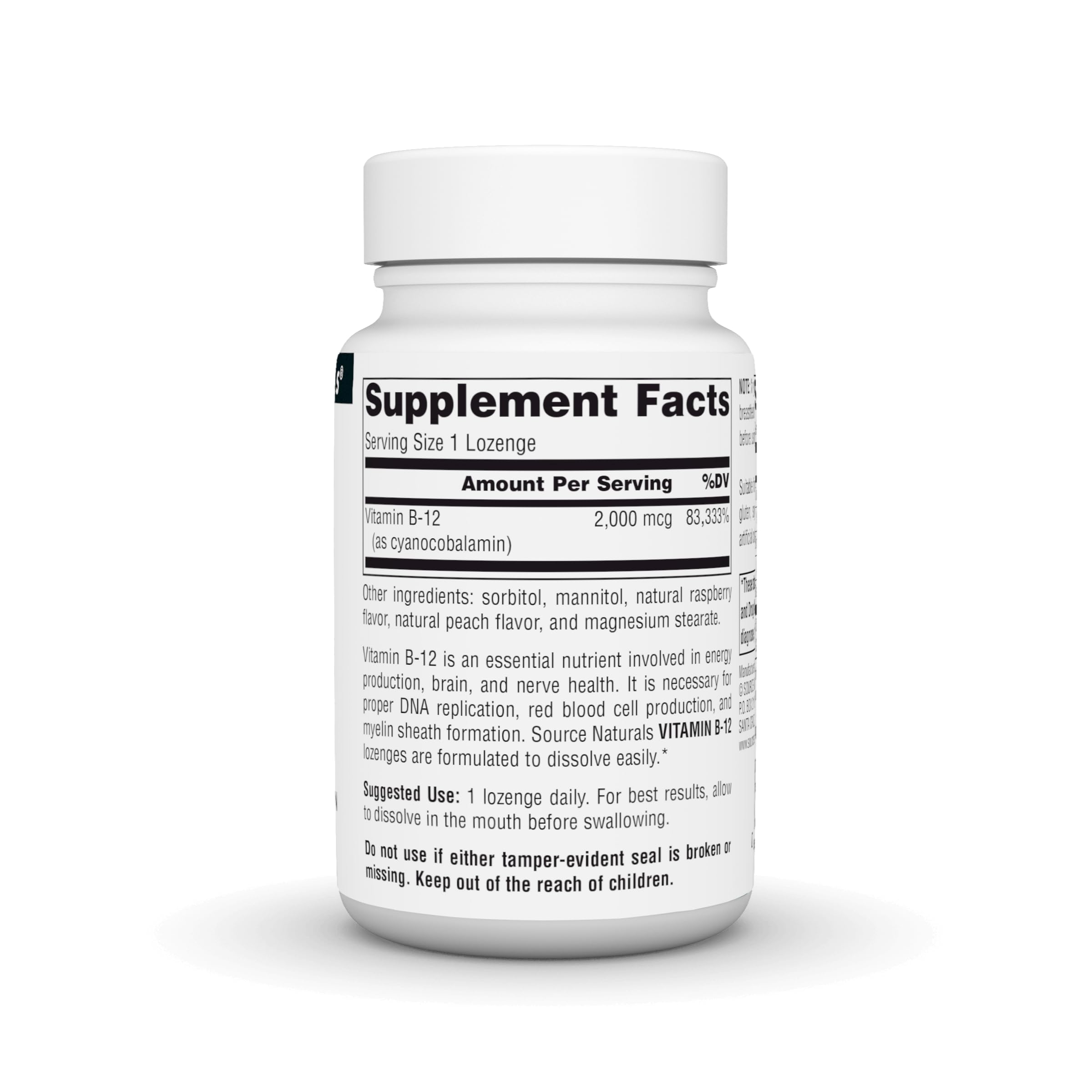 Source Naturals Vitamin B-12 lozenge bottle label