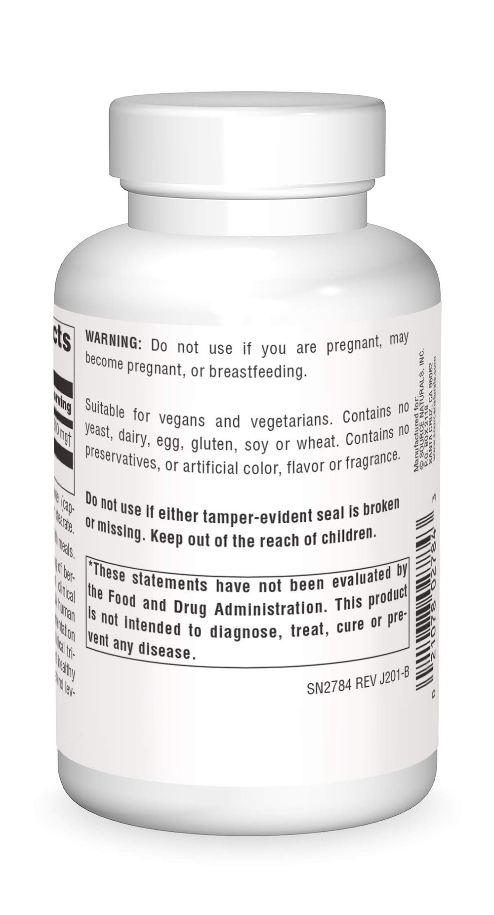 Close-up of berberine hydrochloride information on label