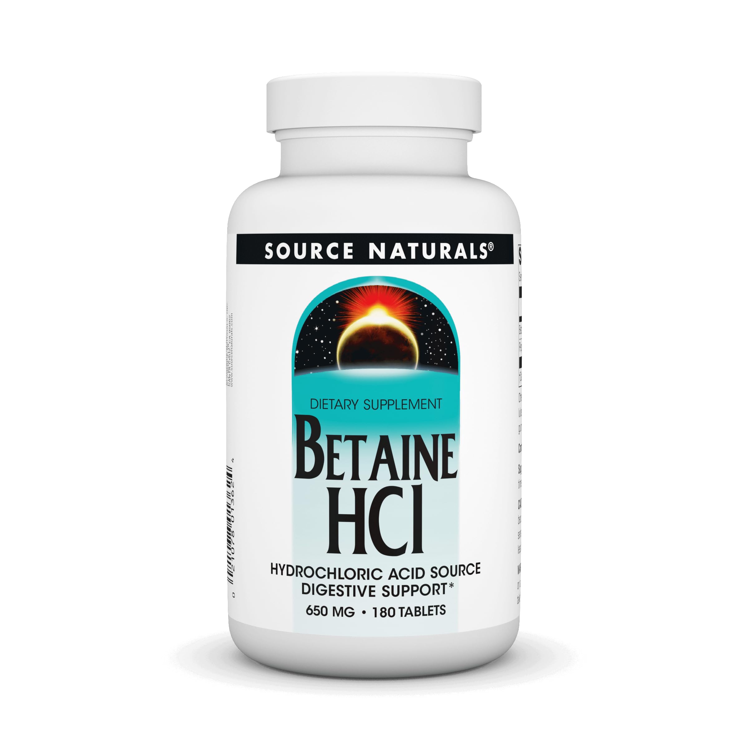 Bottle of Source Naturals Betaine HCl 650 mg - 180 tablets