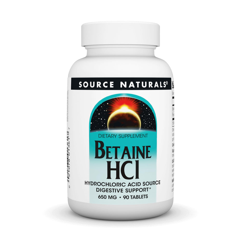 Front label of Source Naturals Betaine HCl 650 mg 90 tabs