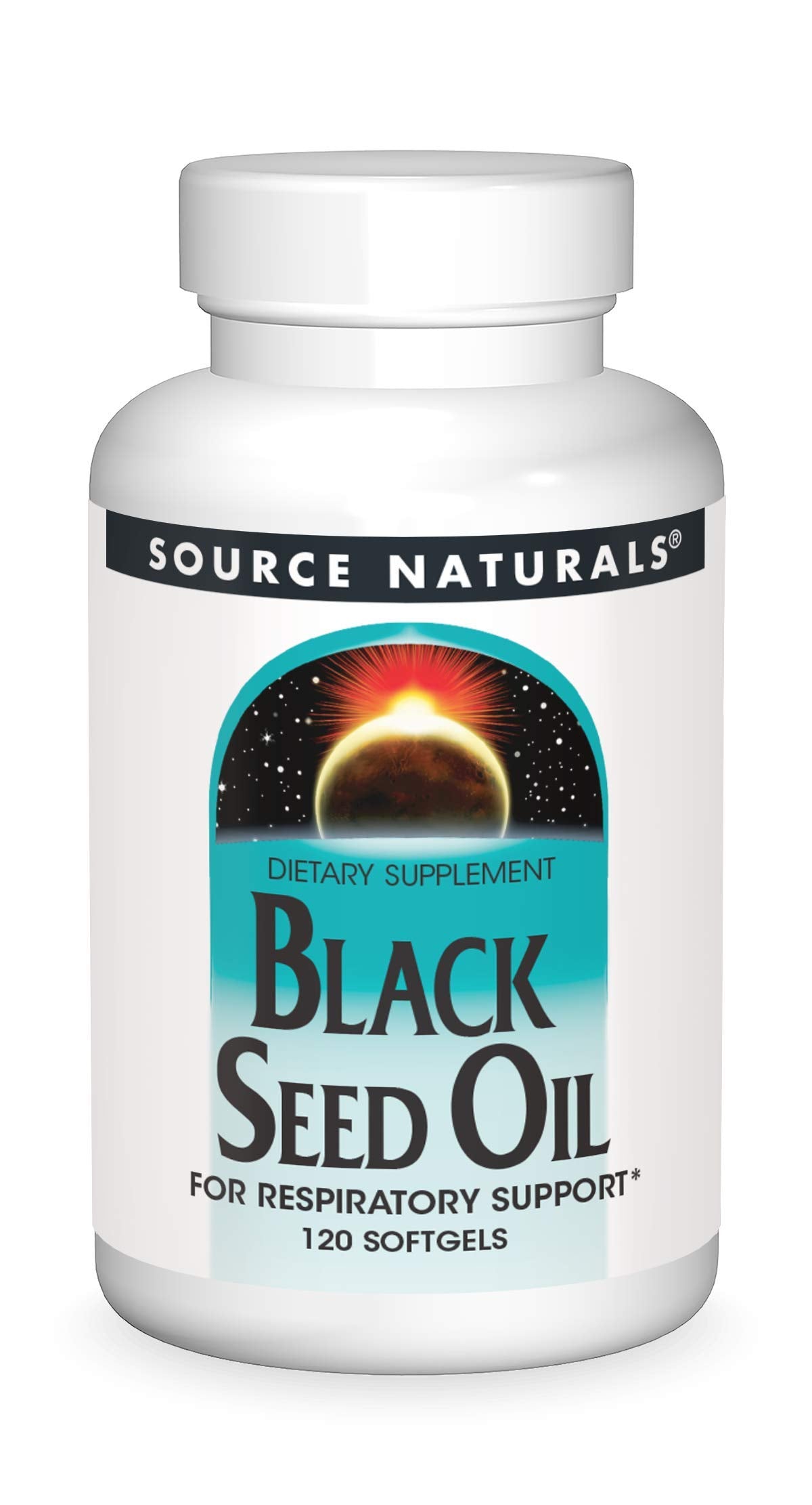 Front view of Source Naturals Black Cumin Seed Oil bottle - 120 softgels