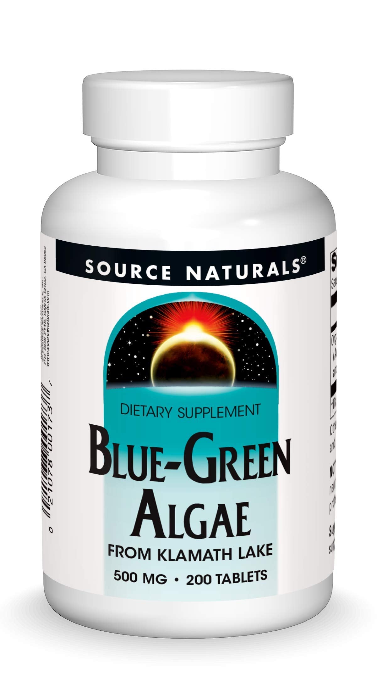 Bottle of Source Naturals Blue Green Algae 500 mg, 200 tablets