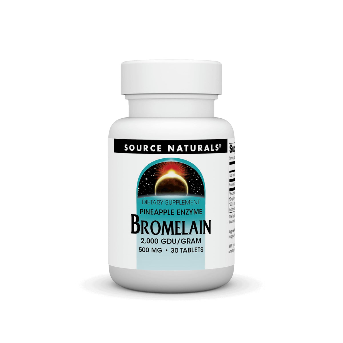 Bottle of Source Naturals Bromelain 500mg (2000 GDU) 30 tablets with front label