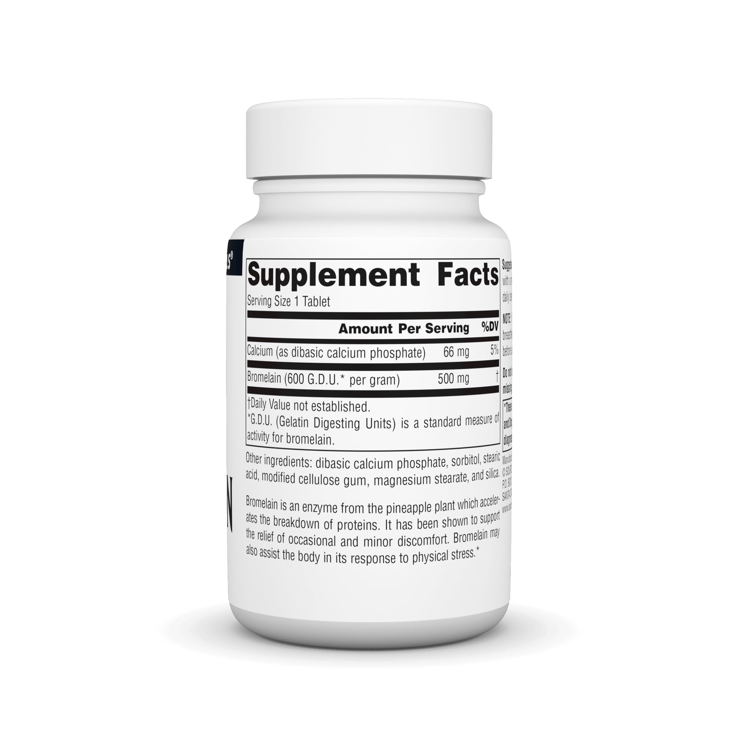 Close-up of Bromelain 500 mg bottle label