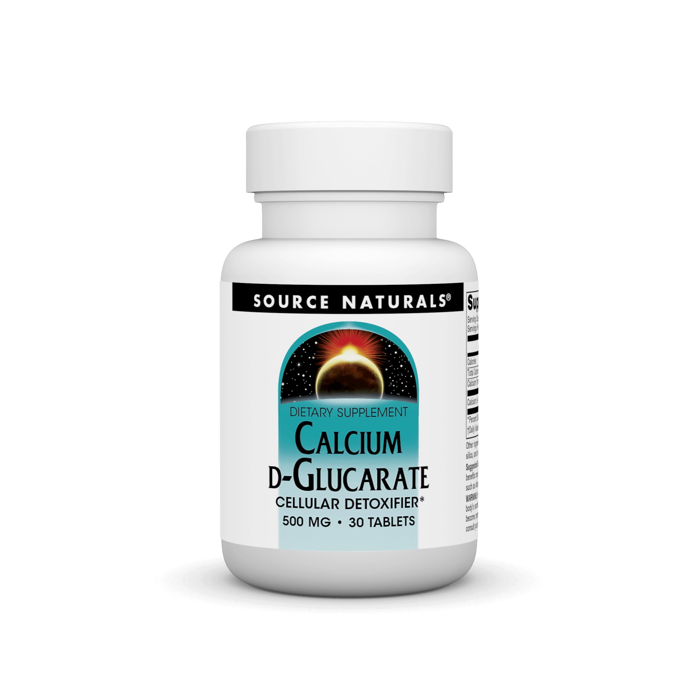 Bottle of Source Naturals Calcium D-Glucarate 500mg Cellular Detoxifier, 60 tablets