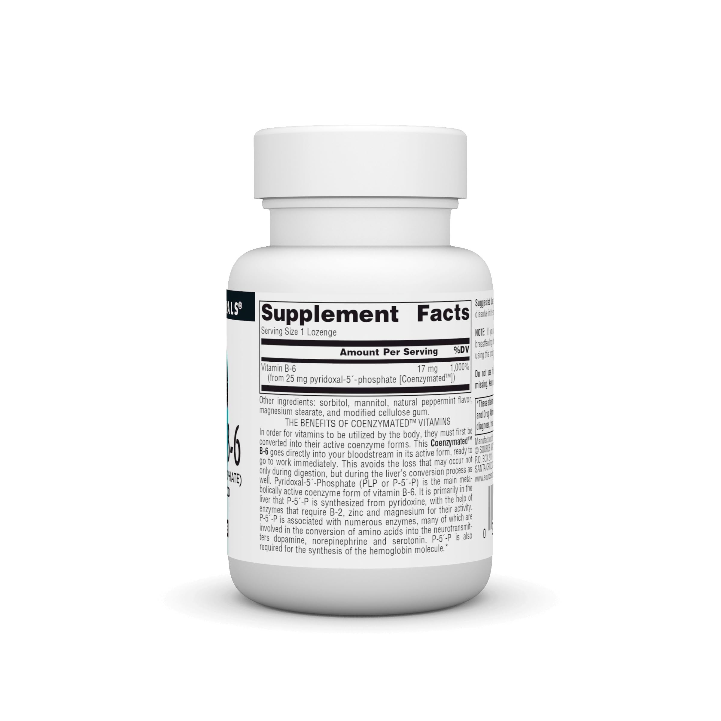 Bottle of Source Naturals Coenzymated B-6 25 mg PLP lozenges