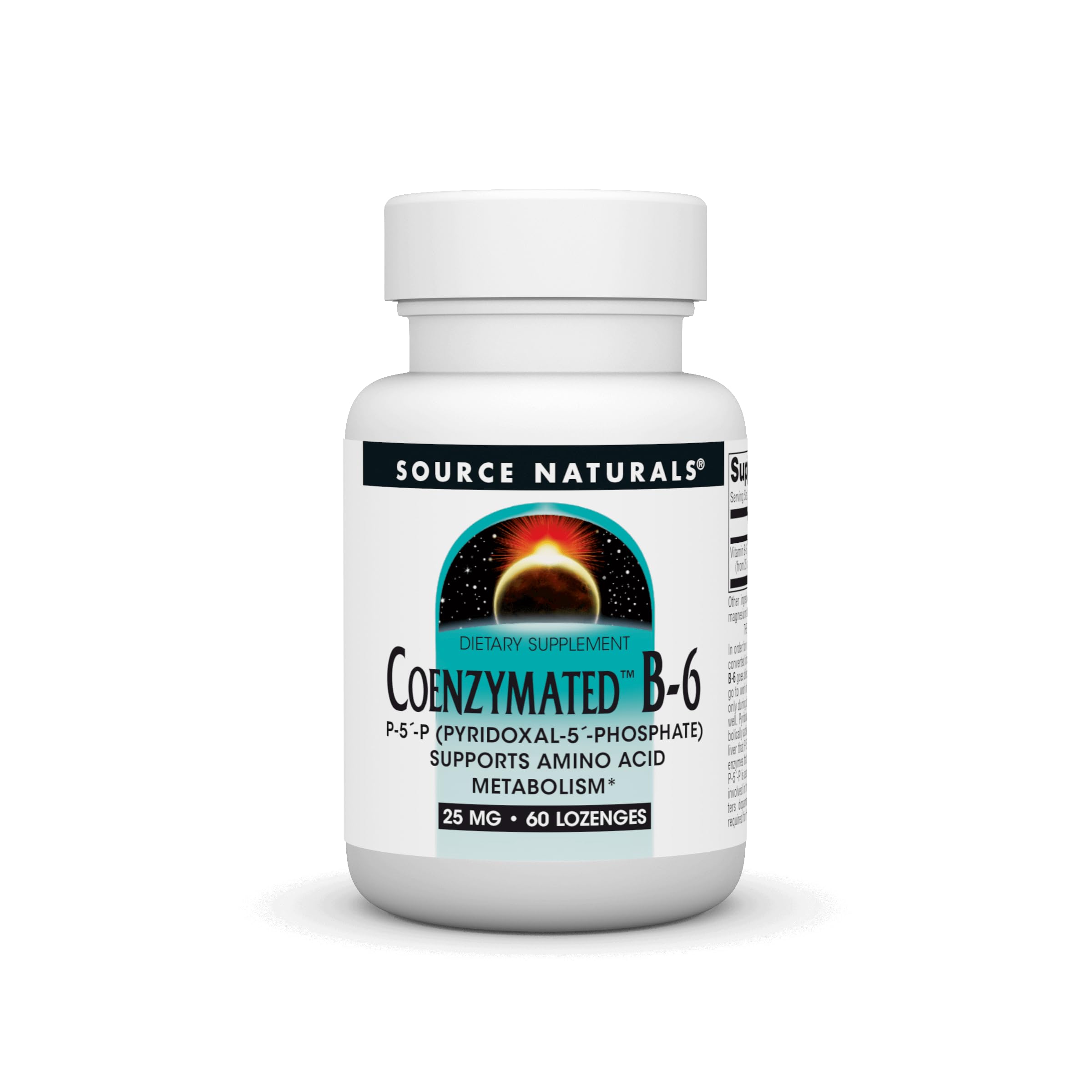 Front view of Source Naturals Coenzymated B-6 25 mg PLP lozenges