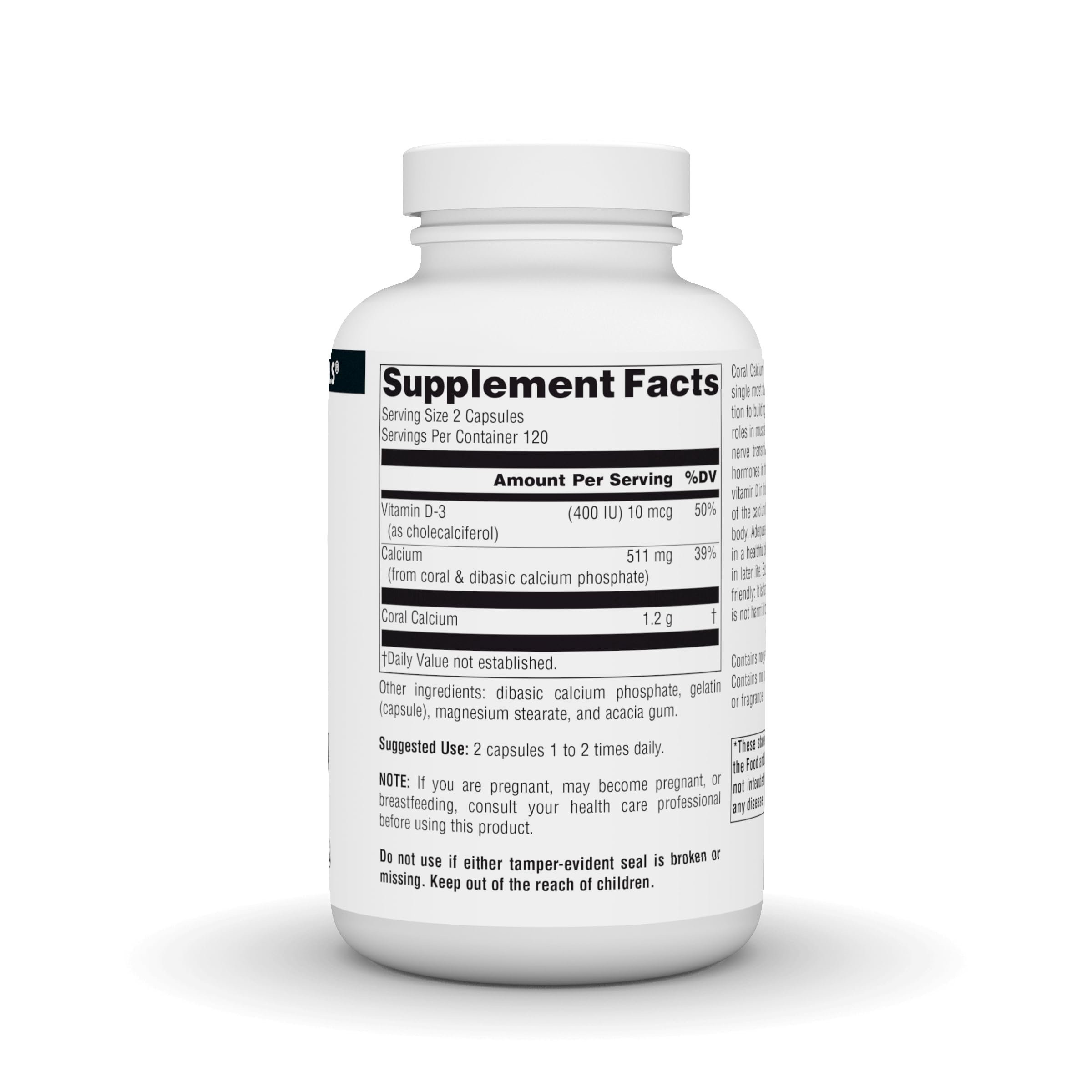 Source Naturals Coral Calcium capsules being poured from bottle for daily mineral intake