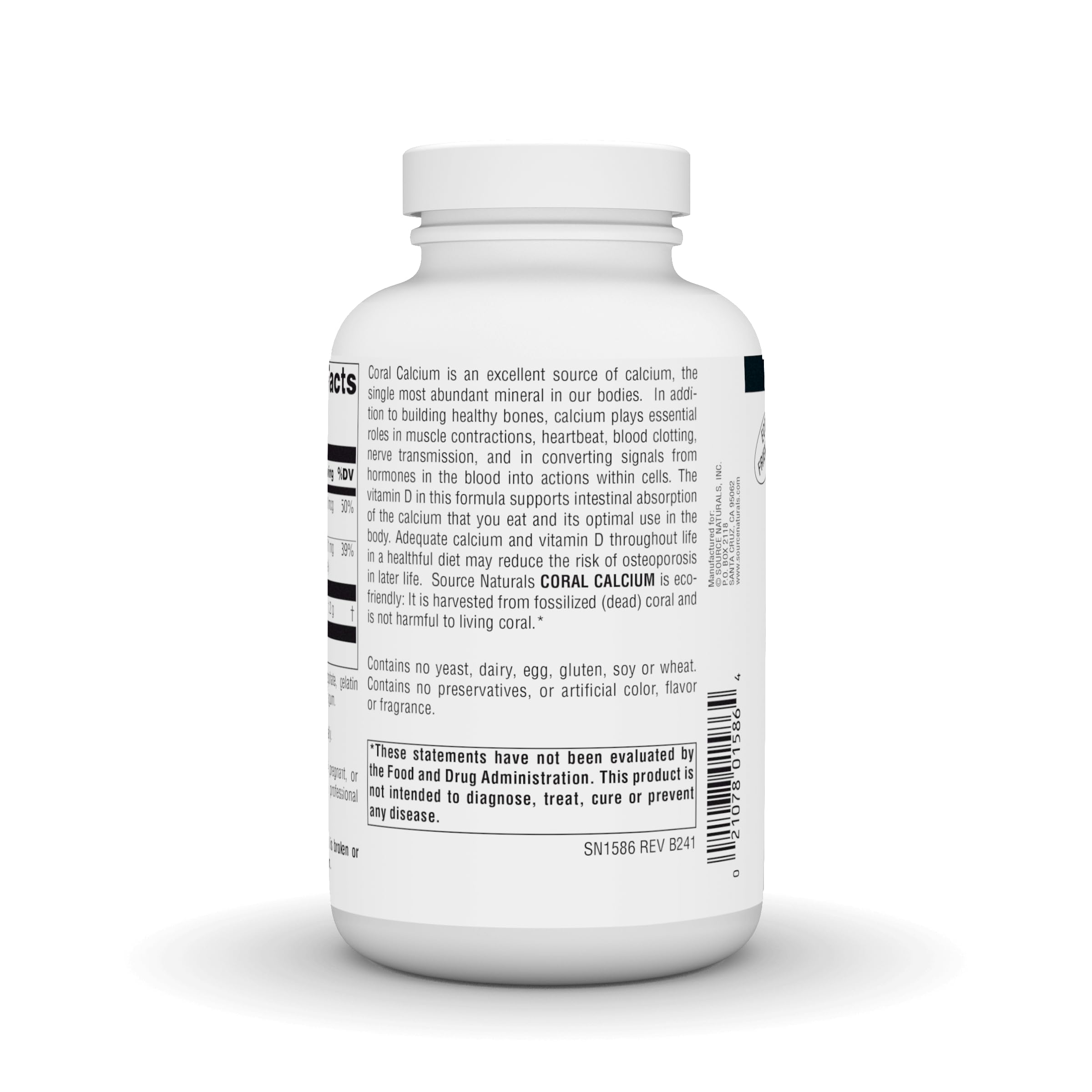 Source Naturals Coral Calcium label close-up highlighting minerals for heart and nerve support